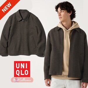 Uniqlo Single Collar Short Jacket *NEW* Houndstooth Checked Brown Men’s Size XS